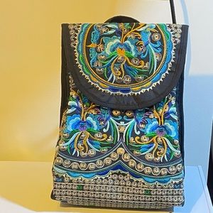 ‼️SALE‼️ BNWT Blue Embroidered Canvas Backpack